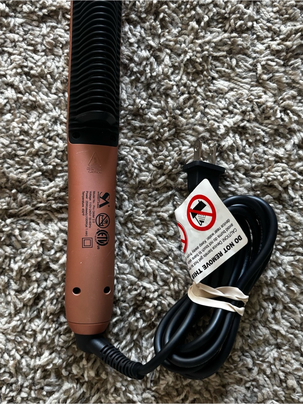 Corded Hair Straightening Brush in Rose Gold and Black SA